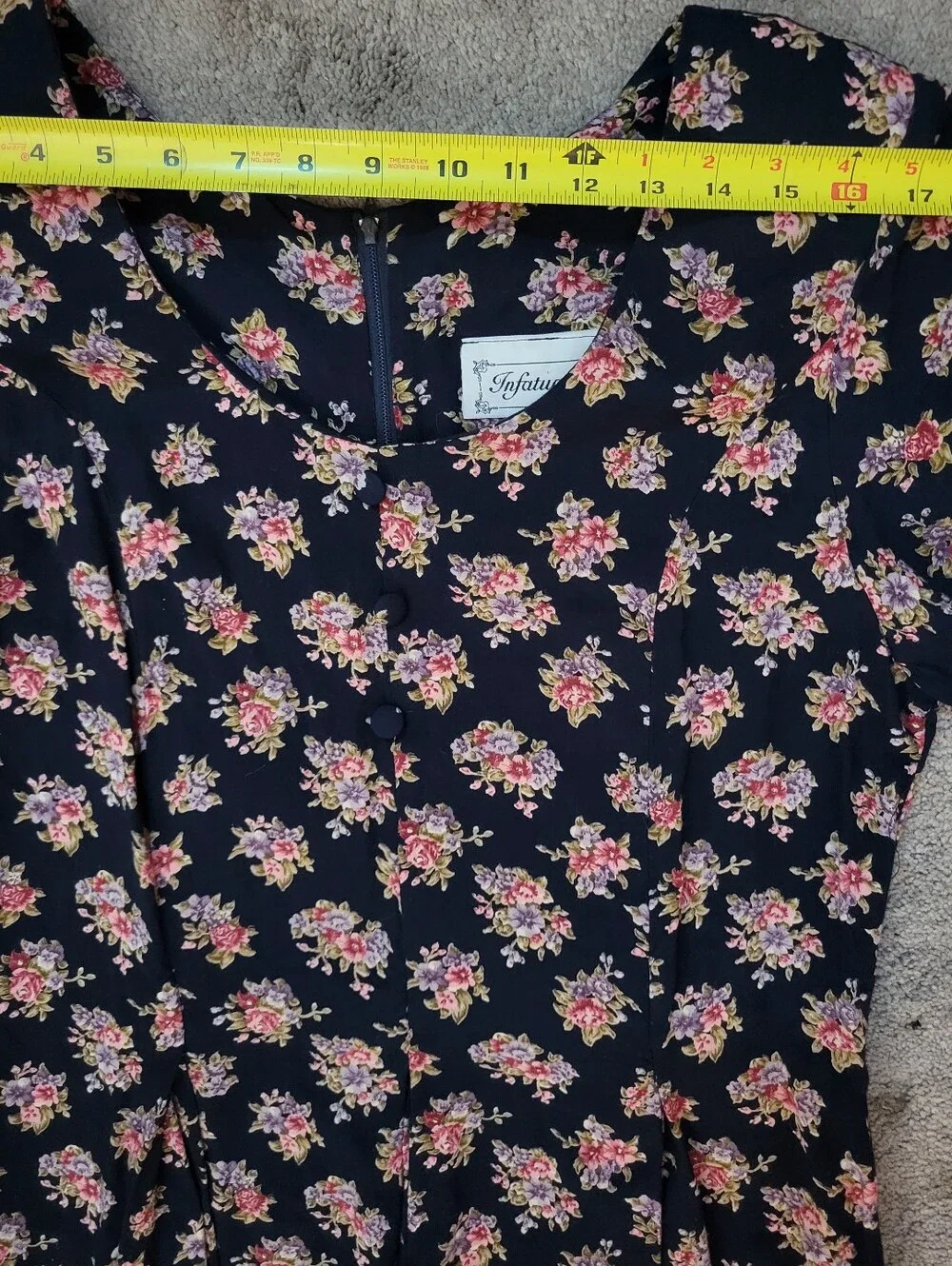Vintage Infatuation Floral Cottagecore Maxi Dress Navy Blue - Picture 9 of 9